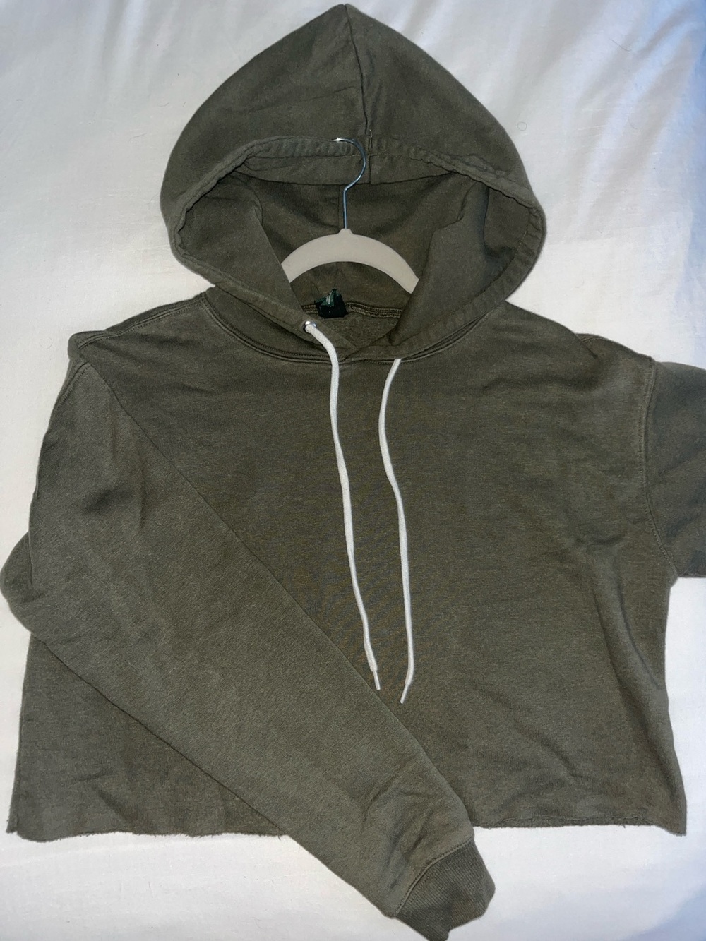 Olive Cropped Hooded Sweater with Drawstring